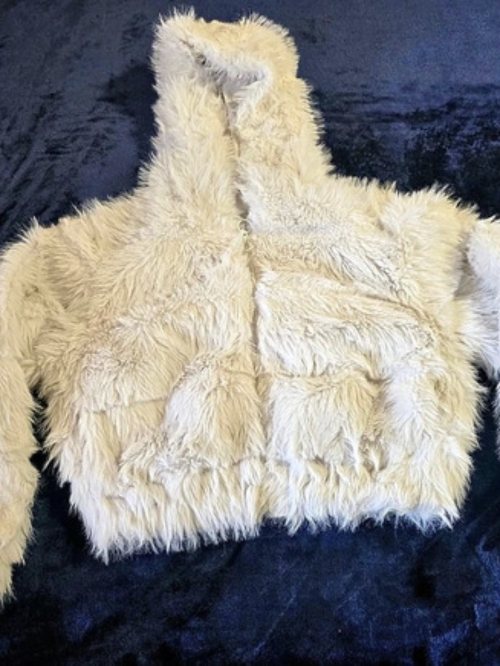 H&M Faux Fur Hooded Cropped Jacket Size Medium Like New